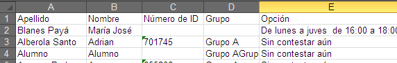 Datos en hoja de cálculo