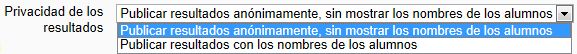 Elegir si los estudiantes pueden ver los resultados con datos de usuario o no.