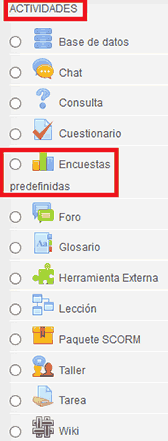 Menú para insertar encuesta