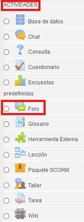 Menú para insertar foro