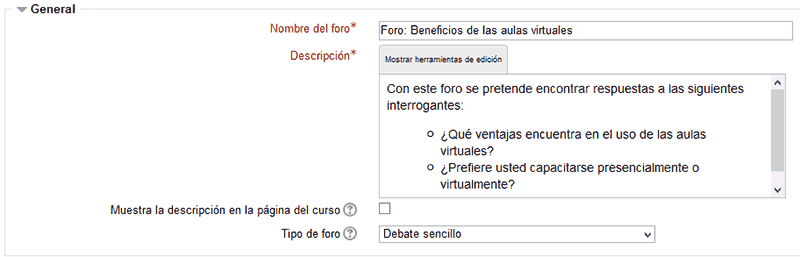 Propiedades generales de un foro