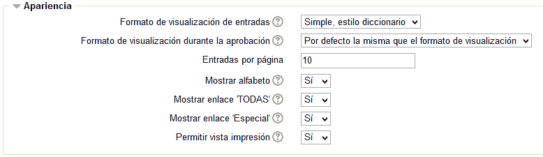 Apariencia de un glosario