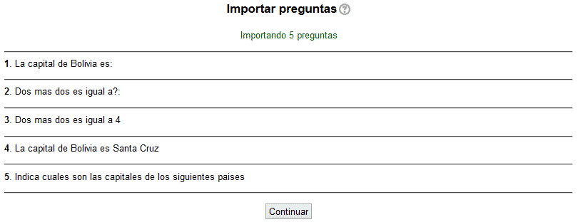 Importar preguntas resultado