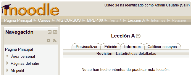 Página informes lección