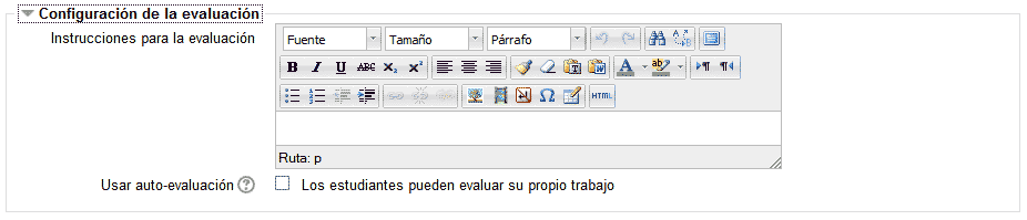 Módulo configuración de la evaluación taller