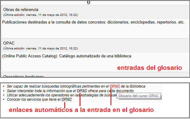 Ejemplo del filtro enlace automático a glosario