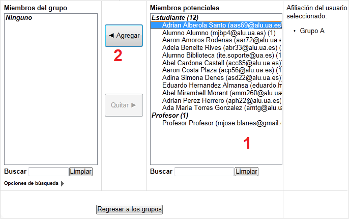 Selección de usuarios para un grupo