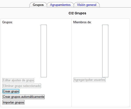 Opciones de gestión de grupos