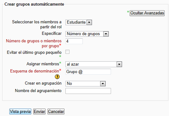 Crear grupos de manera automática