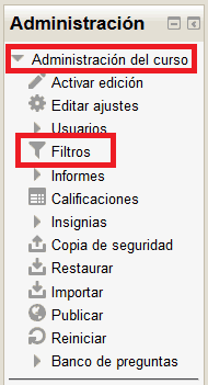 Acceso al menú de Filtros