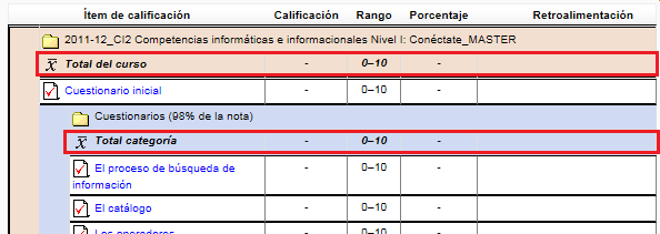 Decidimos si la columna de total se muestra antes o después de los ítems de calificación