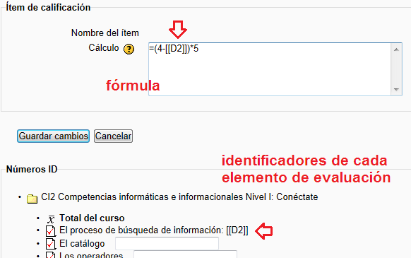 Cálculos de totales mediante fórmulas e identificadores asociados a cada actividad.