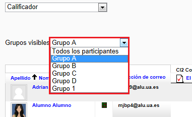 Ver calificaciones por grupos