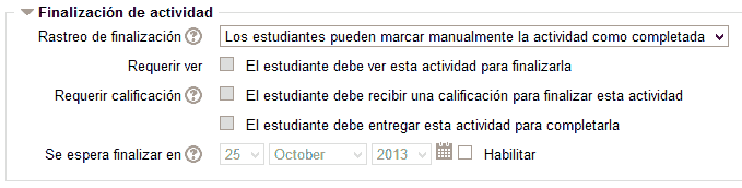 Progreso - finalización actividad