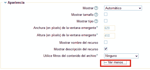 Propiedades sobre opciones de visualización