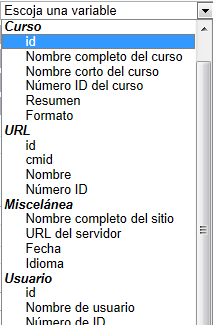 Variables de Moodle disponibles para usar como parámetro